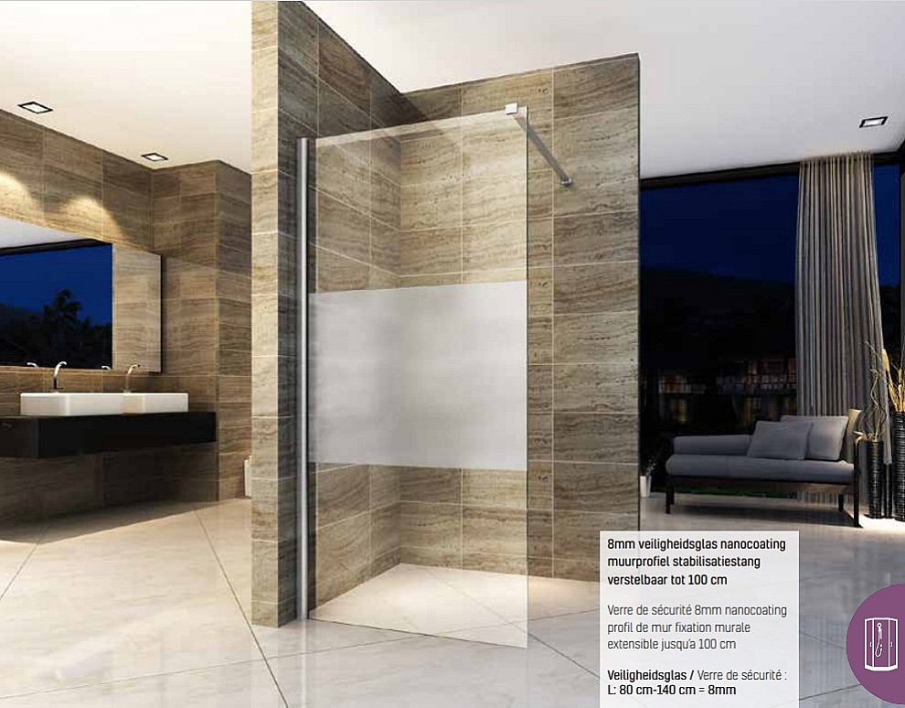 Paroi de douche fixe ALONI - Bande centrale demi mat