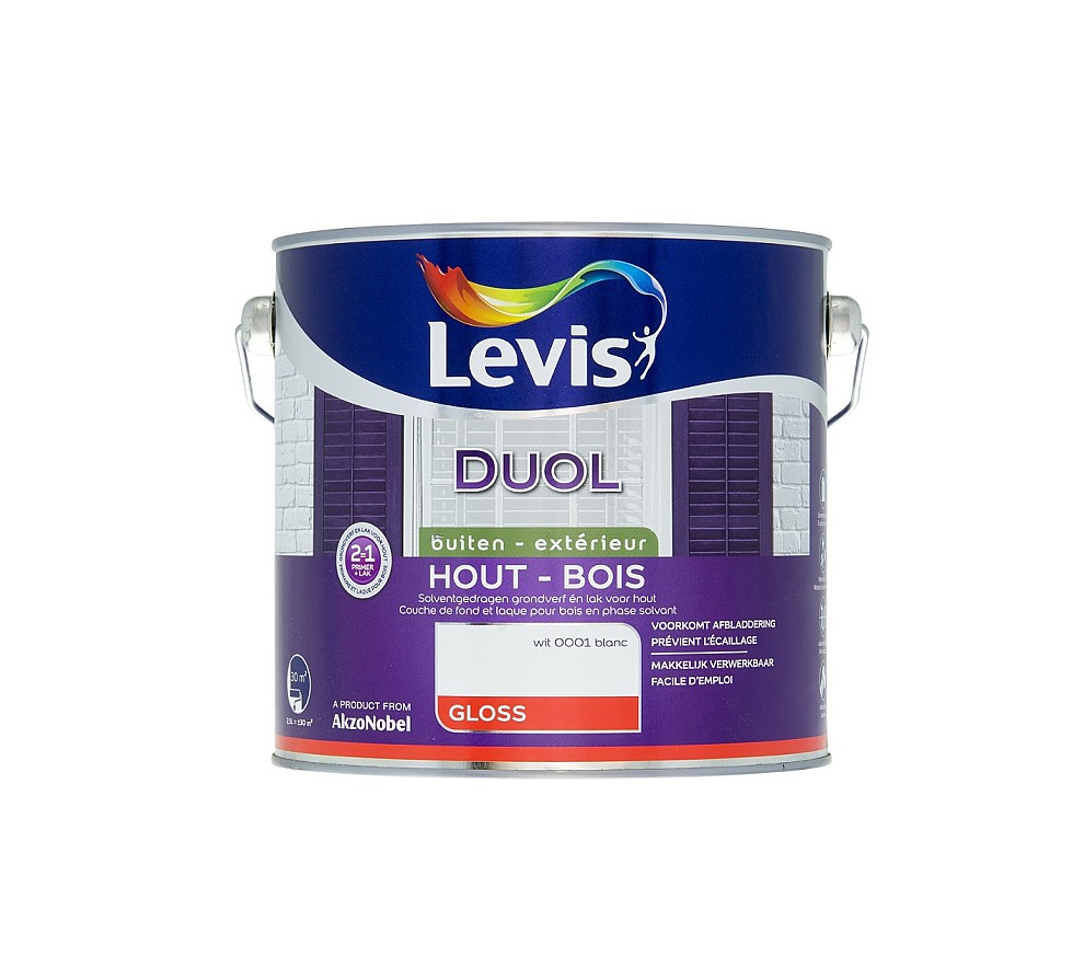 Laque Levis Duol bois extérieur blanc brillant 2,5L